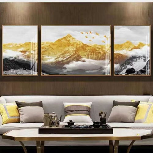 新款客廳臥室沙發背景墻裝飾畫現代輕奢有框畫簡約三聯中式山水畫